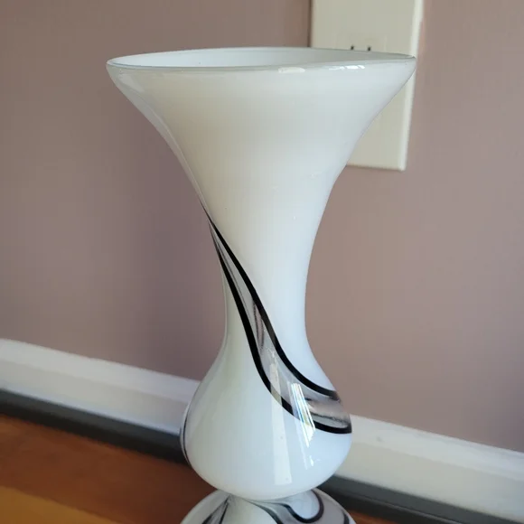 Large White and Black Swirl Glass Vase Black Clear Glass White 16.5" Tall Approx - Picture 2 of 14
